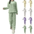 thumbnail image 4 of Xfvqtps Women Fuzzy Pajama Set Pullover Love Embossed Pattern Long Sleeve Solid Color Long Leg Thickened Cozy Soft House Leisure Wear Casual Warm Winter Flannel Top and Pants Set Purple, 4 of 6