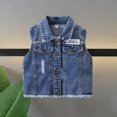 thumbnail image 2 of AHTJRT Kids Unisex Denim Vest Fashion Vintage Distressed Solid Lapel Full Button Sleeveless Jean Jacket with Pockets Casual Fall Spring Tops Blue#02 5-6 Years, 2 of 9