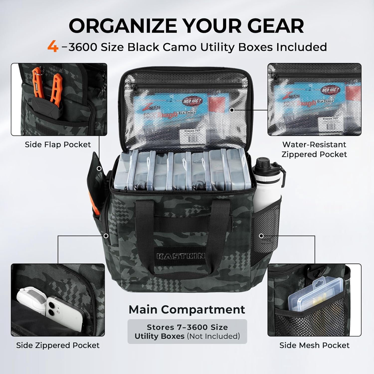 KastKing Fishing Tackle Bag With 4 Tackle Boxes & Removable Bait Binder, Water-Resistant Tackle Storage- BaitSpace