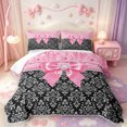 thumbnail image 2 of Manfei Pink Girly Bow Quilt Full,Retro Victorian Damask Full Bedspread Sets,3 Pieces,1 Coverlet and 2 Pillowcases, 2 of 7