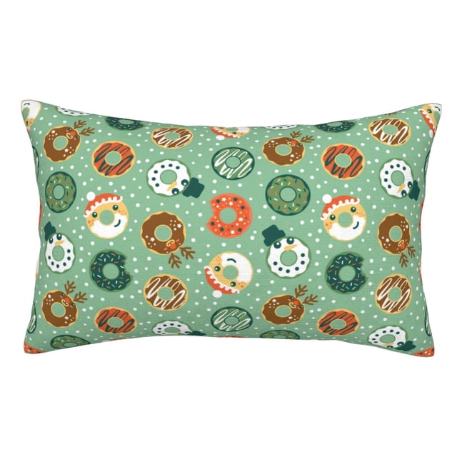 Fotbe Christmas Donuts Funda de Almohada Decorativa Estilo Occidental, Lujo en Algodón, Fundas para Almohadas King, Cojín Estampado para Decoración del Hogar-16"x24"