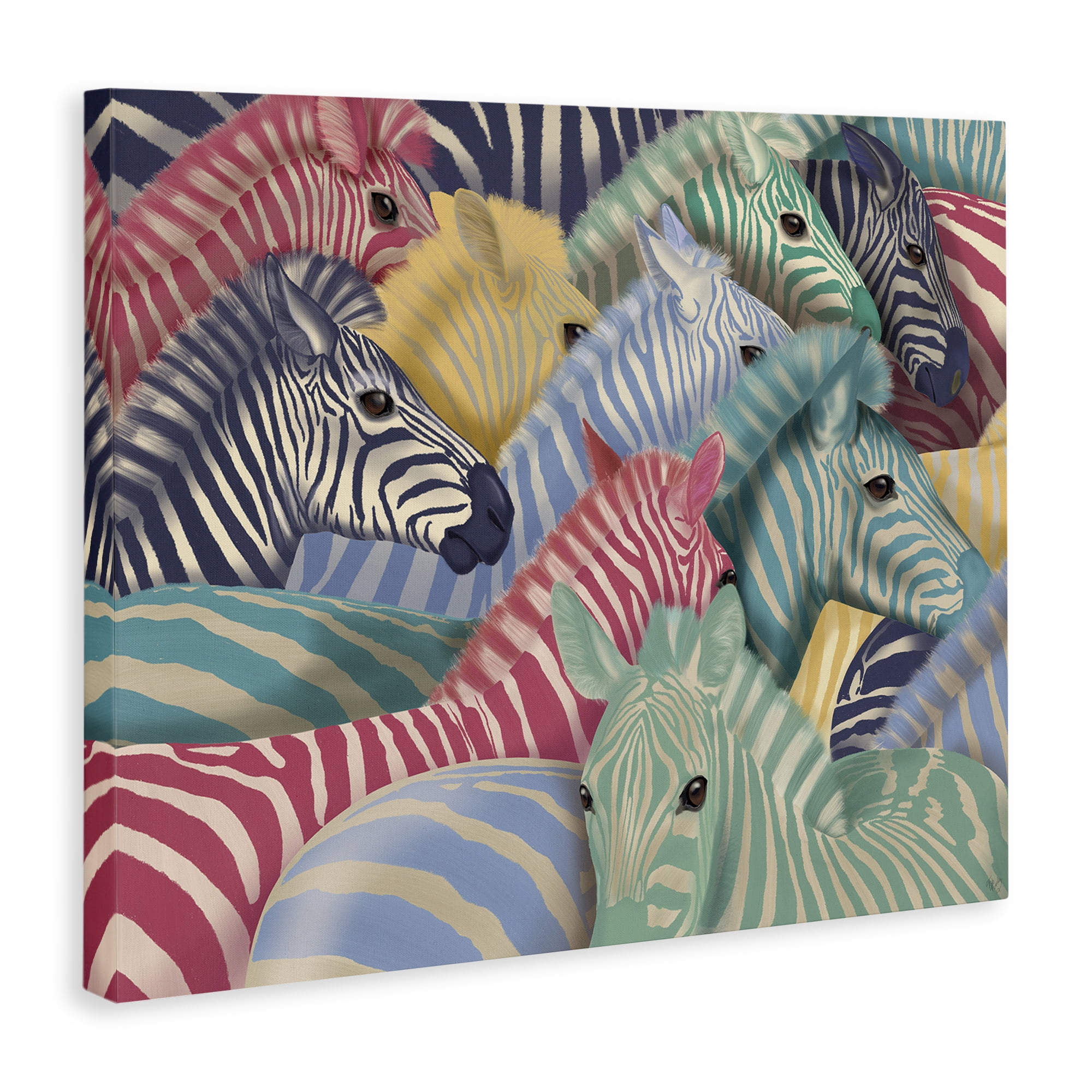 Stupell Industries Modern Hued Zebras Animals Painting Wrapped Canvas Art Print Wall Art, 40 x 30
