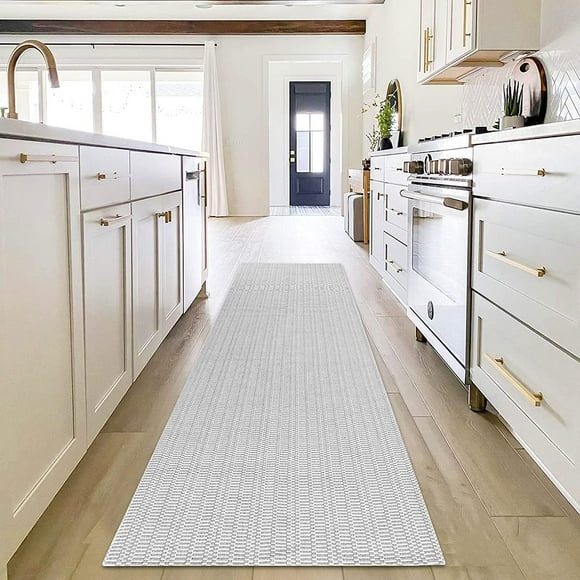 Upgraded Boho Runner Rug 2'x8', Grey Hallway Runner, White and Grey Carpet, 100% Woven Cotton Washable Gray Indoor Outdoor Rug Runner for Kitchen/Laundry Room/Doorway/Bedroom