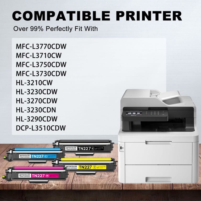 TN227 High Yield Toner Cartridge 4 Pack for Brother MFC-L3770CDW 