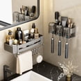 thumbnail image 5 of Toothbrush Shelf No Punching Wall Mounted Space Aluminum Antirust Electric Toothbrush Cosmetics Shelf Toilet Bathroom Accessorie (Black gold 4), 5 of 7