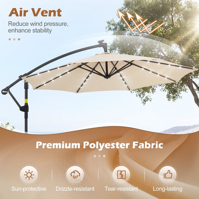 cantilever patio umbrella gray SANLUCE 10 ft. Cantilever Patio Umbrella With Easy Adjustment,  Solution-Dyed Fabric, 8 Ribs for Backyard, Poolside in Gray CZ-JU-34G