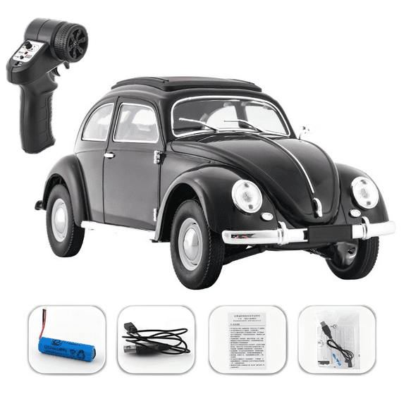 D62MINI Retro RC Beetle Car, 1:16 Scale Vintage RWD Drift Remote Control Car Model with 130 Motor & LED Lights, Gift for RC Enthusiasts