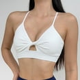 thumbnail image 2 of Xfvqtps Ruching Workout Bra for Women Low Support V Neck Padded Spaghetti Strap Ring Yoga Backless Sports Bra White, 2 of 5