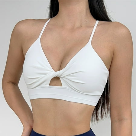 Tao Workout Sports Bras for Women Padded Backless Strappy Fitness Wireless Gym Bra Medium Impact Bra Yoga Crop Top WhiteS