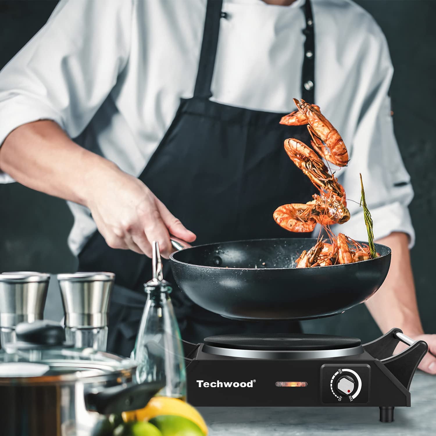 Kaersidun Hot Plate Electric Single Burner 1500W Portable Burner for Cooking with Adjustable Temperature & Stay Cool Handles Stainless Steel Easy
