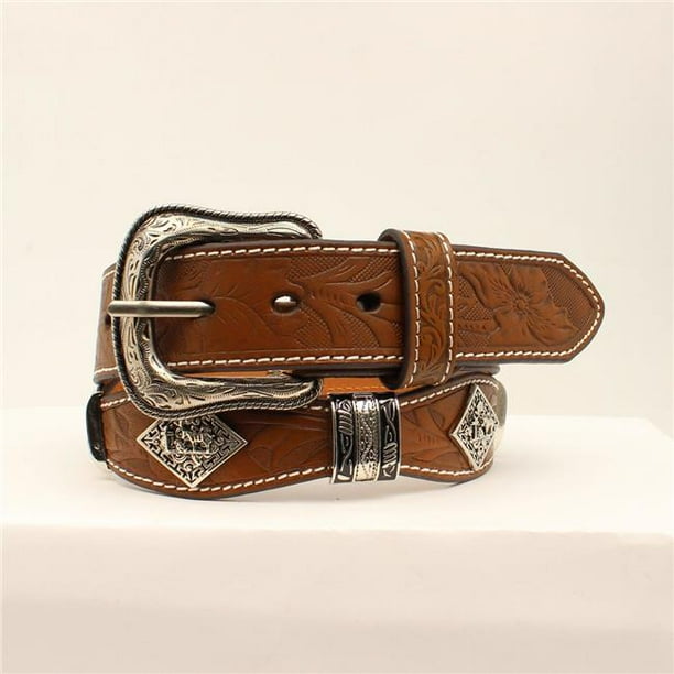 3D Belt 3D Belt DWC137232 Brown Floral Embossed Strap with Diamond