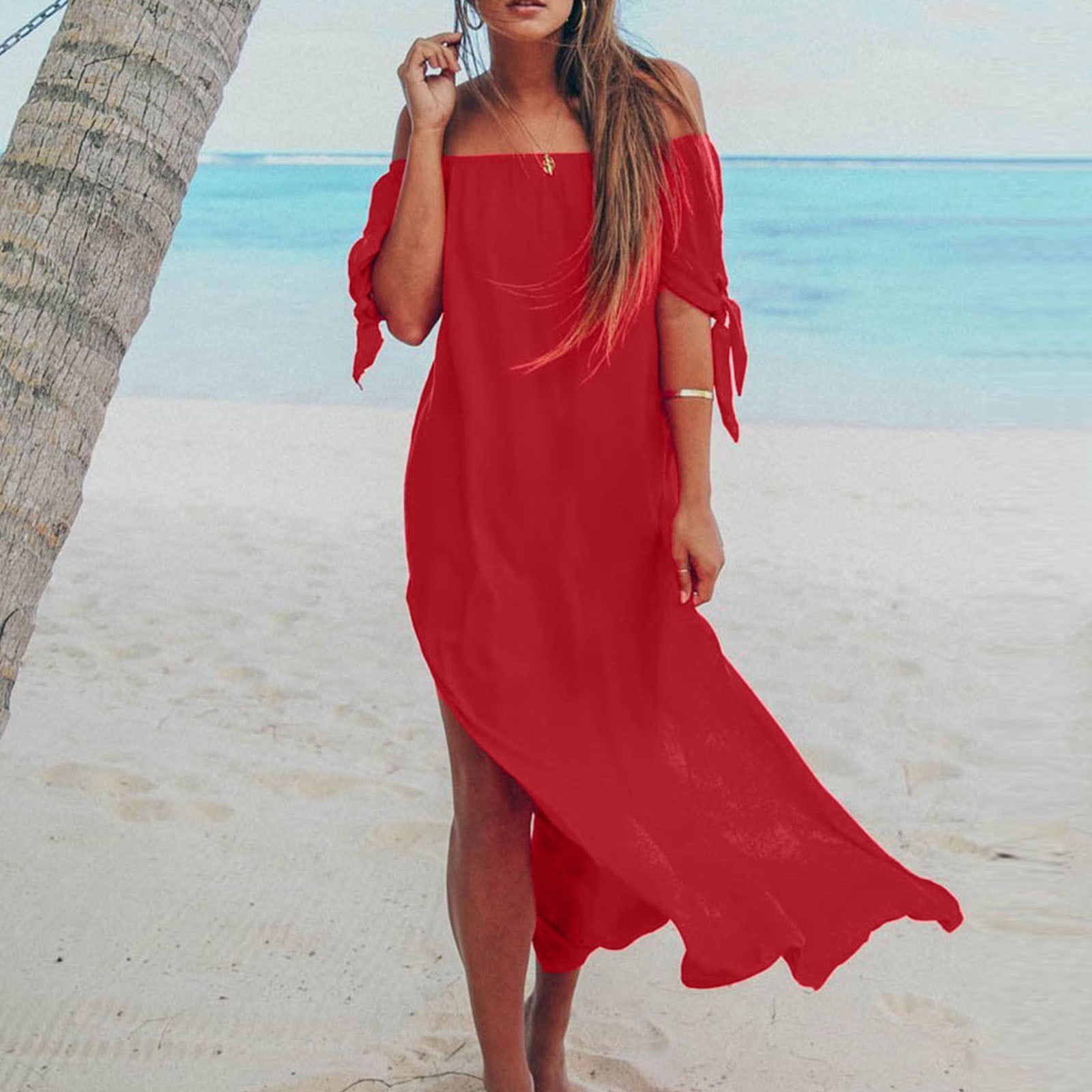 WOCLEILIY Women Off Shoulder Knotted 