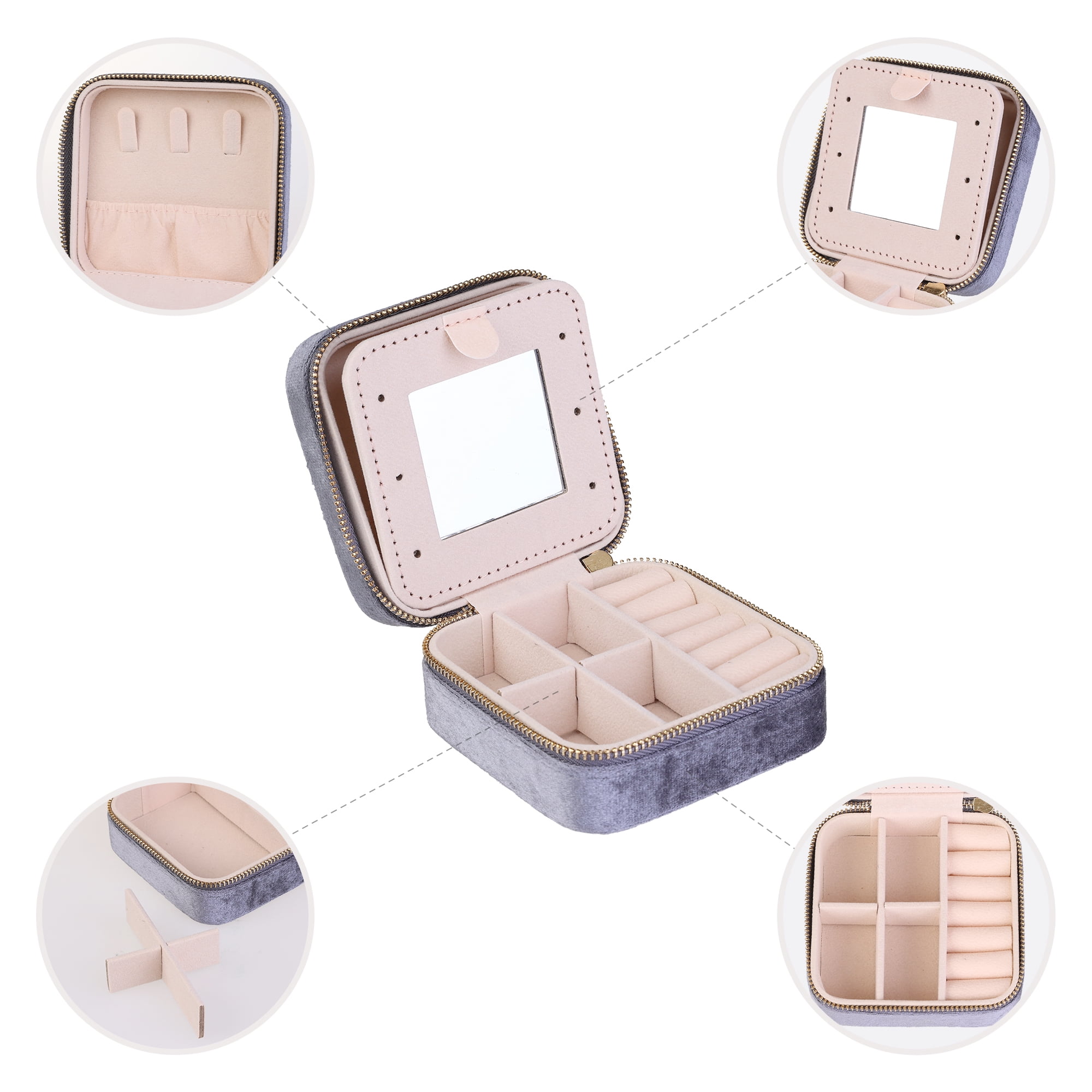 Unique Bargains Jewelry Box Small PU Leather Jewelry Organizer Case Storage Display Holder Grey