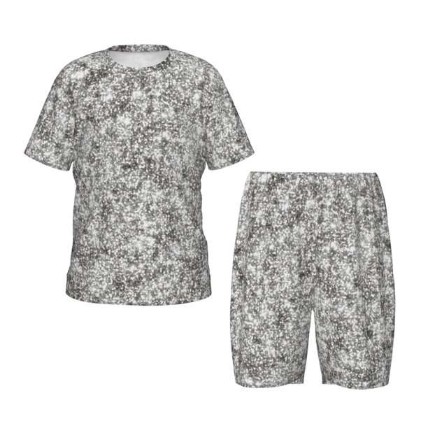 Fotbe Silver Glitter Pijama Estampada de 2 Piezas para Niños – Ropa de Dormir de Manga Corta Cómoda para Niños y Niñas, Camiseta y Shorts de Algodón-Medium