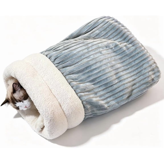 Cat Sleeping Bag for Indoor Cats Warm Plush Winter Cave Pet Bed, Washable Durable Sleeping Sack for Indoor Cats