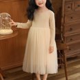 thumbnail image 6 of Kids Girls Cotton Dress Tulle Long Sleeve Dresses Crewmeck Flowy Fluffy Tutu Spring Casual Dress, Beige, 10 Years, 6 of 6