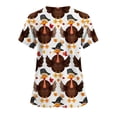thumbnail image 3 of Xfvqtps Thanksgiving Scrub Tops for Women Soft V-Neck Scrubs Comfortable Nursing Uniforms Thanksgiving Turkey Print Short Sleeve Workwear Top Working Uniforms with Pockets Multicolor, 3 of 3
