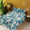 thumbnail image 2 of Ambesonne Floral Fitted & Flat Sheet with Shams 4 Pcs Set, Flowers Summer Garden Print, Queen, Vermilion Teal Off White, 2 of 5