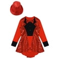thumbnail image 3 of YEAHDOR Kids Girls Bow Tie Tuxedo Gymnastic Leotard Shiny Sequins Jazz Latin Dance Costume Red-B 6, 3 of 7