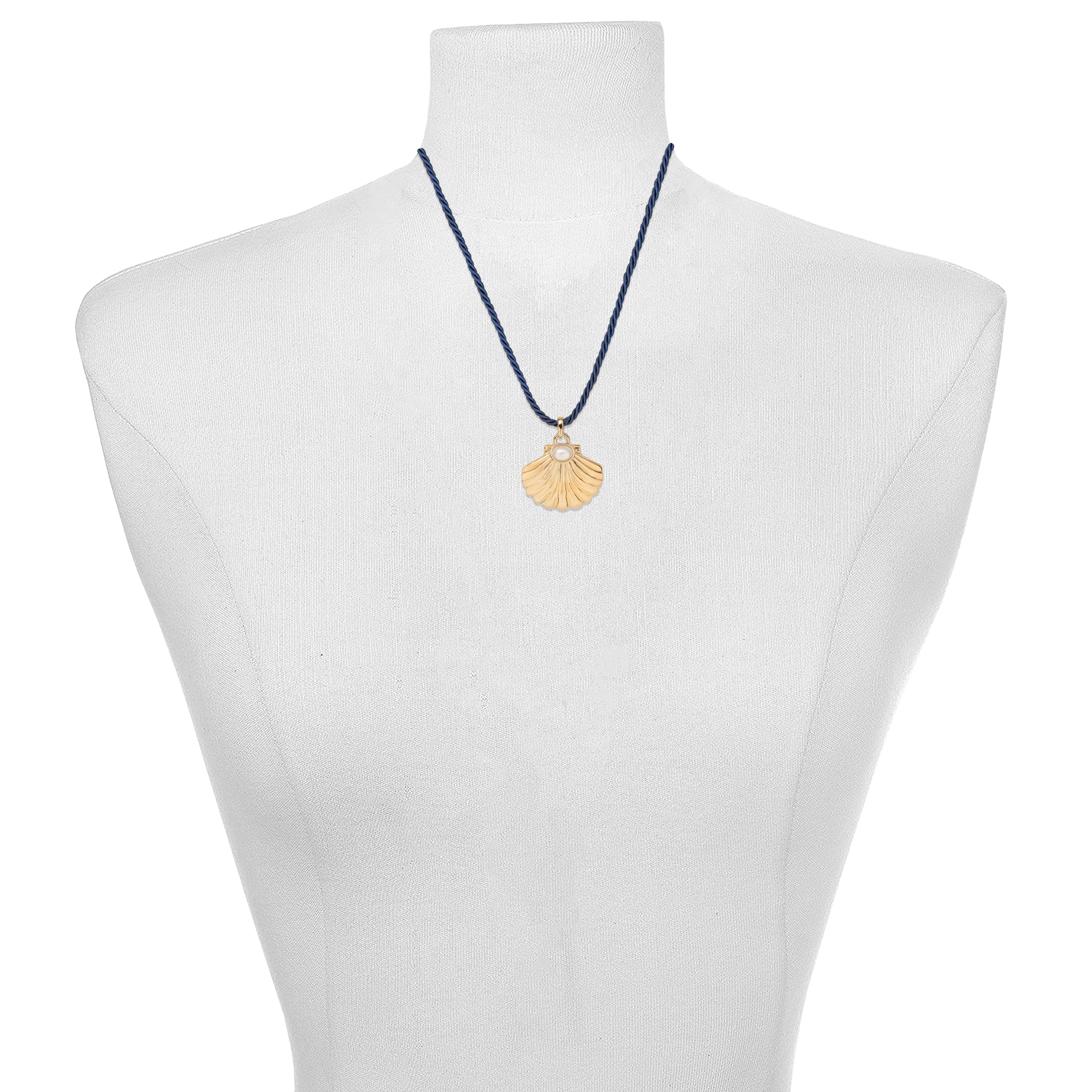 Time and Tru Elegant Seashell and Pearl Corded Pendant Necklace with Gold Tone Finish