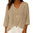 thumbnail image 6 of 3/4 Length Sleeve Womens Tops Plus Size Cotton Linen Shirts V-neck Casual Loose Fit Button Down Blouses Dressy Work Beach Vacation Early Fall Clothes, 6 of 7