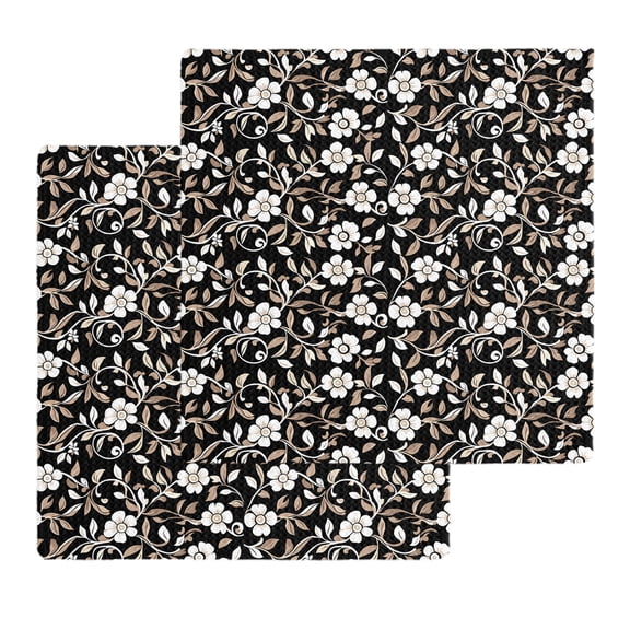 Black White Floral Kitchen Dish Towels for Drying Dishes Set of 2, Farmhouse Vintage Botanical Leaves Waffle Weave Microfiber Hand Tea Bathroom Towels Quick Dry & Absorbent Towel 12x12
