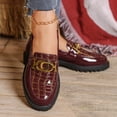 thumbnail image 6 of Wine Womens Loafers Casual Round Toe Driving Shoes Metal Buckle Slip On Flats Pu Wine Size 6.5, 6 of 9
