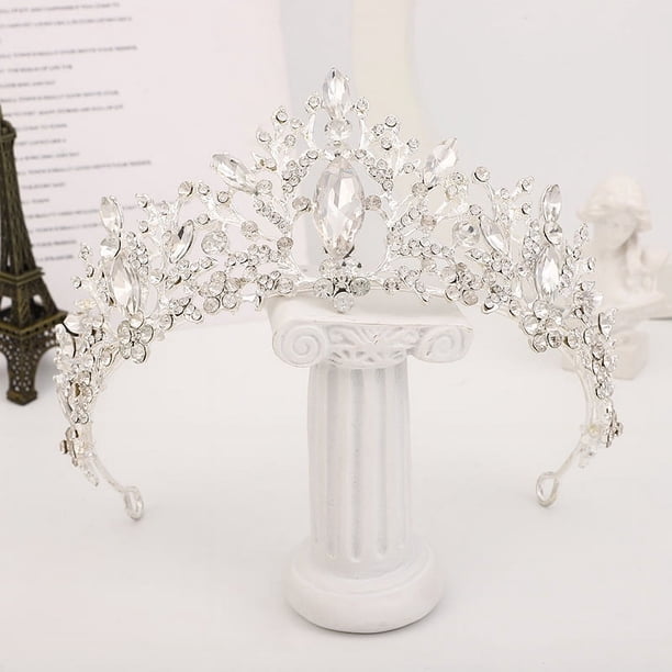 Nvzi Tiara de boda para novia, diadema de princesa, corona de novia, joyería para el cabello con diamantes de imitación de cristal,graduación, boda, fiesta de disfraces (blanco)
