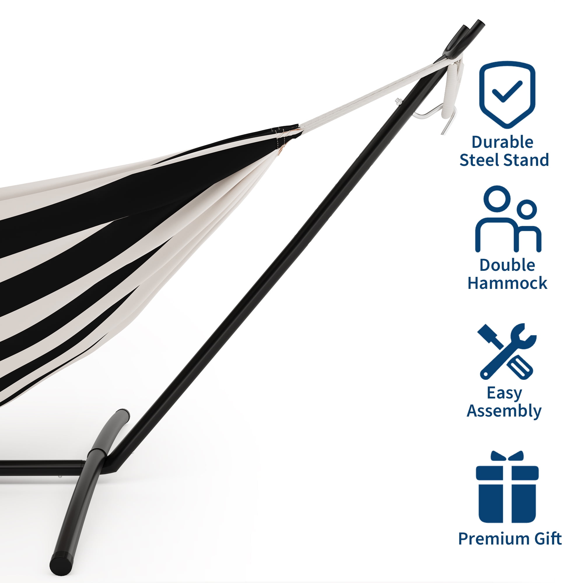 Heavy Duty Double Hammock with Steel Stand, Adjustable 2 Person Hammock Chair, Portable Indoor/Outdoor Swing, 450 lbs Capacity, Backyard, Garden, Camping, Includes Carry Bag