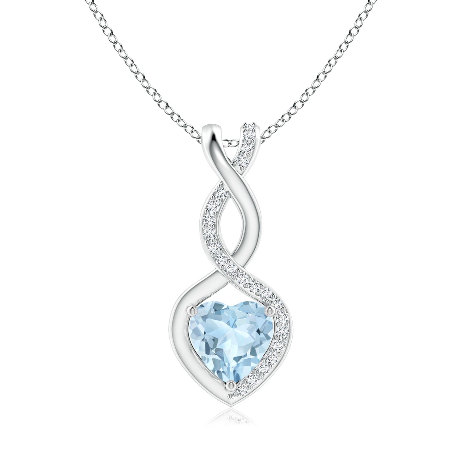 aquamarine infinity heart pendant with diamonds