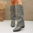 thumbnail image 5 of LRGSHF Knee High Boots for Women, Buckle Decor Wide Calf Shoes，Side Zipper Block Heel Pointed Toe Faux Leather Tall Boots Fall Winter Casual Daily Footwear, 5 of 5
