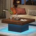 thumbnail image 3 of Tribesigns Square Coffee Table with LED Lights, 35-Inch Living Room Tables for Living Room, Wooden Center Table Cocktail Table for Home (Rustic Brown & Black), 3 of 6