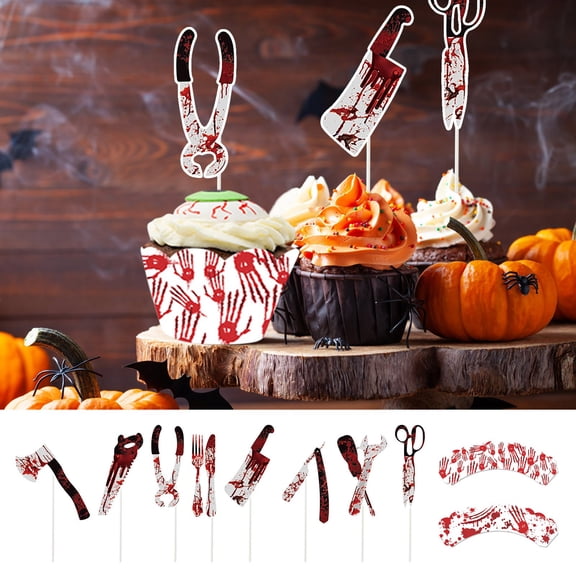 Knife Cake Topper for Halloween - Versatile Cake Border Decor with Horror Vibes, Reusable Card Insertion for Party and Bar Ambiance, Cake Surround Plugin