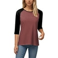 thumbnail image 5 of zaveiop Women's Color Block 3/4 Raglan Sleeves T-Shirt Loose Crew Neck Casual Tops Trendy Basic Pullover Casual Outfits 2025 (Z-Rose Gold, XL), 5 of 6
