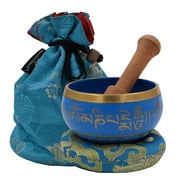 Tibetan OM MANI Singing Bowl Set ~ With Mallet, Brocade Cushion & Carry Bag ~ For Meditation, Chakra Healing, Prayer, Yoga (Turquoise)