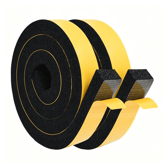 ICERUN Window Air Conditioner Foam Tape 2Pcs 2In Widex1In Thick Weather Stripping Door Seal Strip for Insulation,Weatherstrip,Gap Blocker,Total 13 Feet Long(6.5Ftx2 Rolls),Black