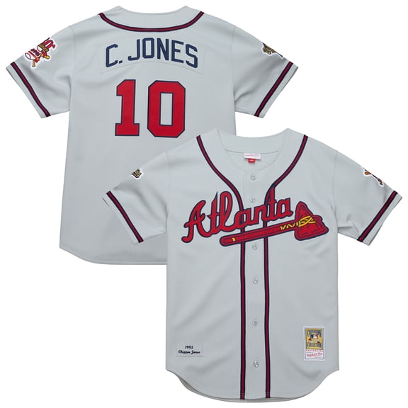 Men's-Mitchell & Ness Chipper Jones Gray Atlanta Braves 1995 Throwback Authentic Jersey