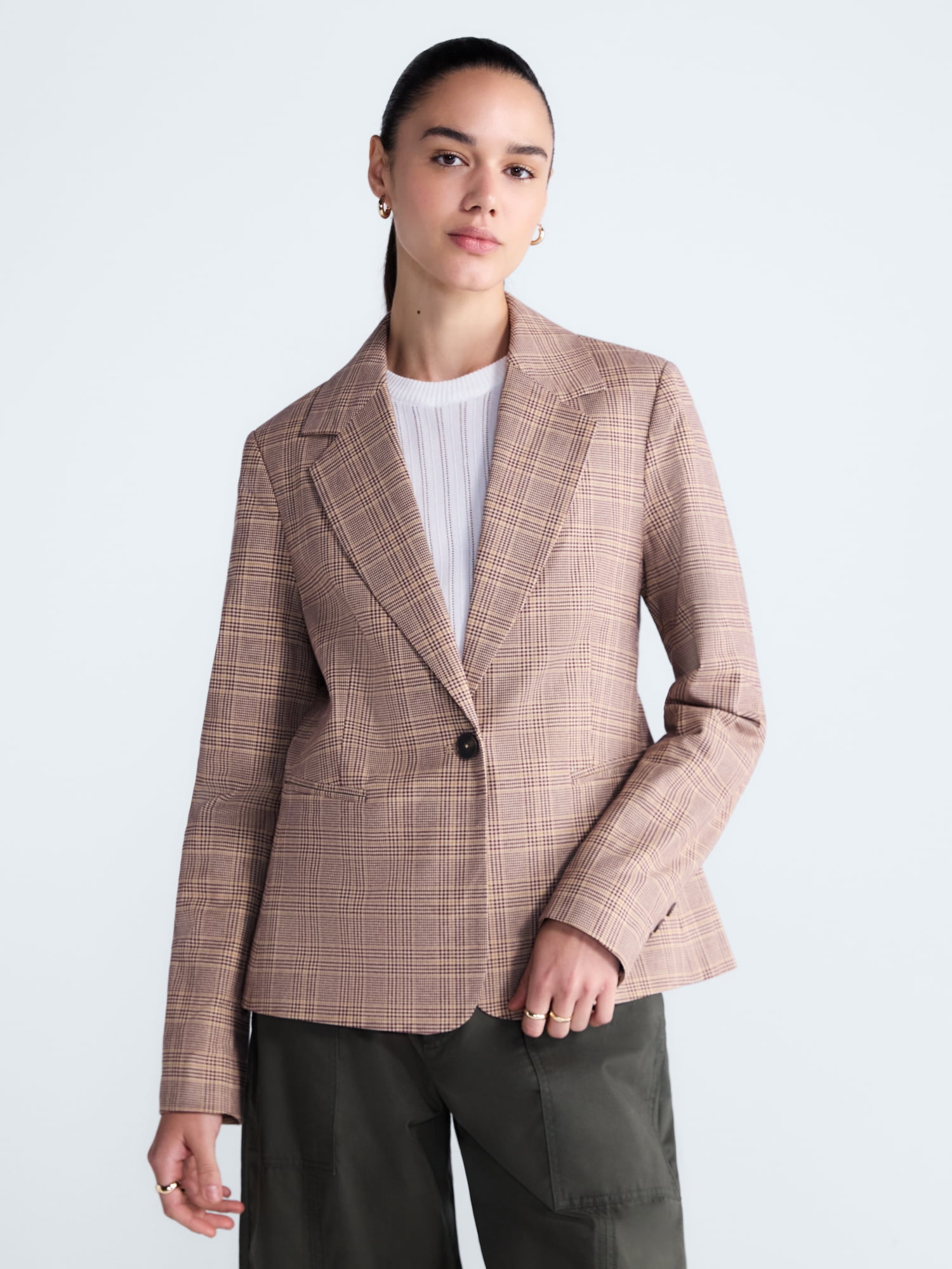 Free Assembly Women's and Women's Plus The Belmont Plaid Single Breasted Blazer, Sizes XS-4X