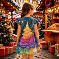 thumbnail image 4 of Grblisyd Girls Christmas Dresses School Outfits Kids A-Line Midi Casual Sundress Cute Cartoon Printed Flutter Sleeve Dress For Party, 4 of 5