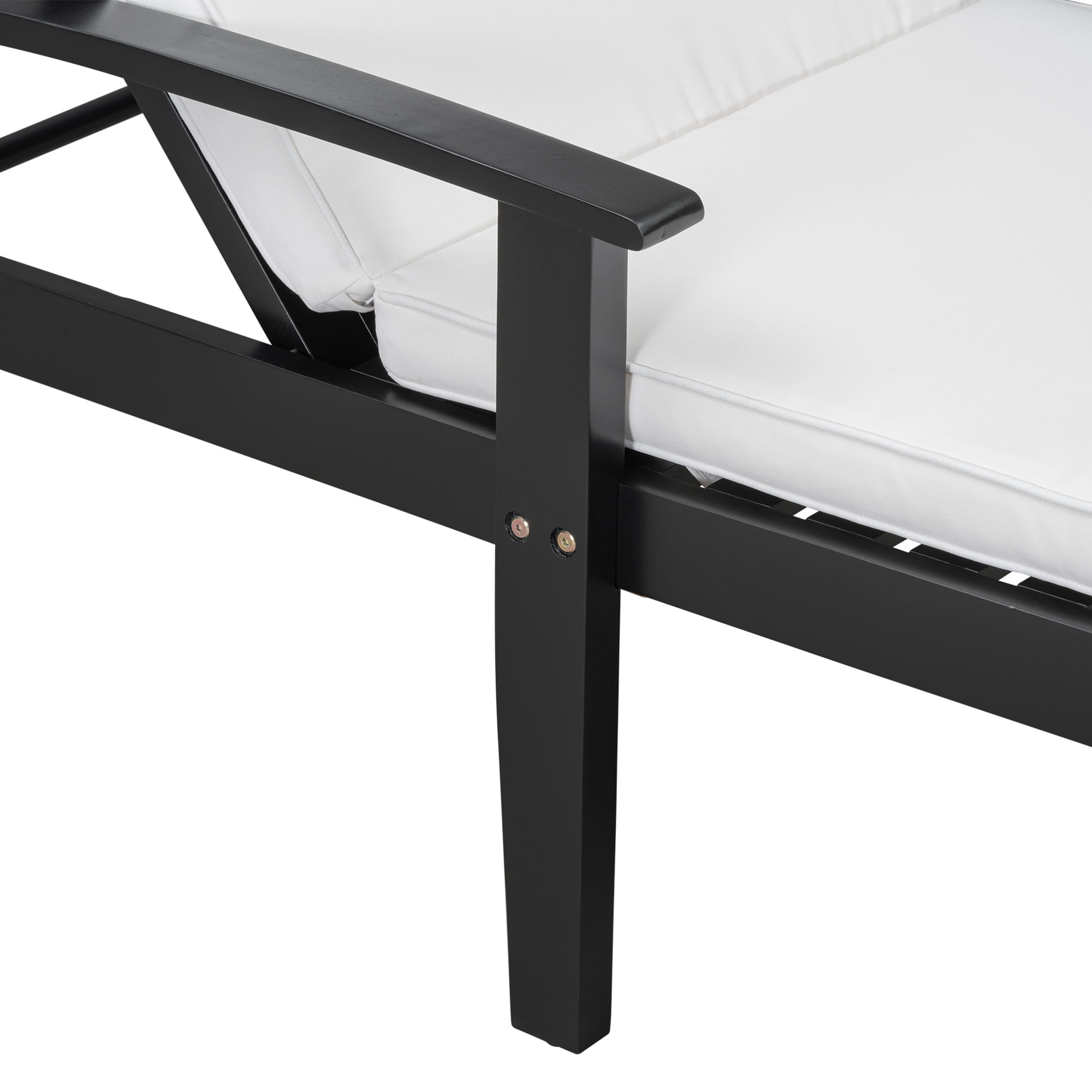 Drezden Outdoor Patio Chaise Lounge with Castors, Acacia Wood, Black + White