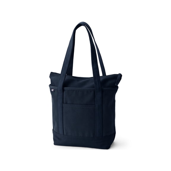 Lands' End Medium Solid Color 5 Pocket Zip Top Long Handle Canvas Tote Bag