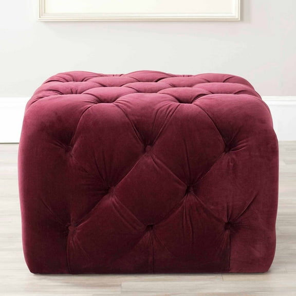 SAFAVIEH Kenan Modern Glam Solid Tufted Ottoman, Bordeaux