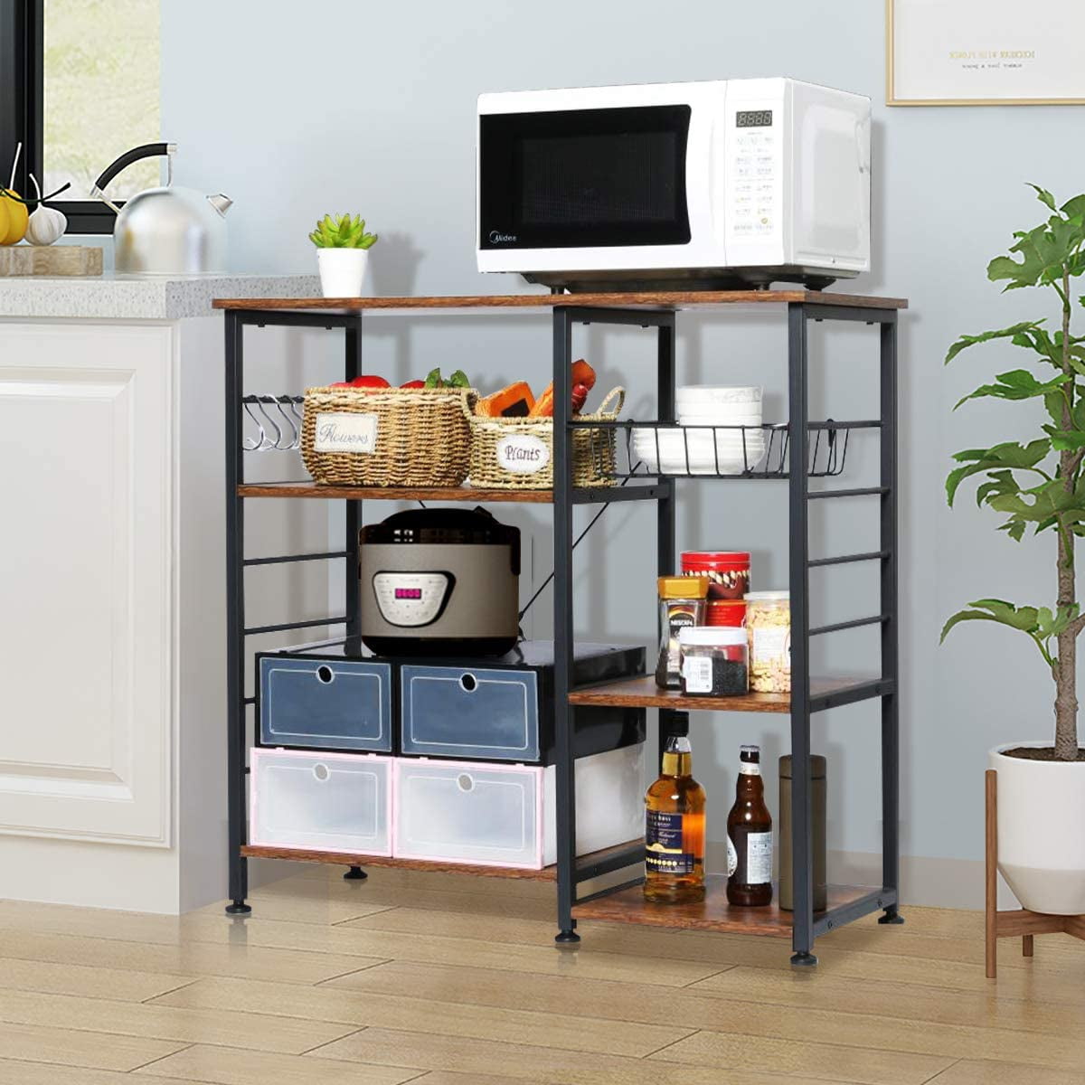 Microwave Oven Rack Stand Holder Shelf Kitchen Storage Cabinet Cart Workstation 