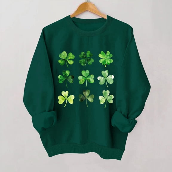 Girls St Patricks Day Shirt Cotton Clover Print Green Long Sleeve Crewneck Sweatshirt for Kids Kids to Teen,Size 13-14T