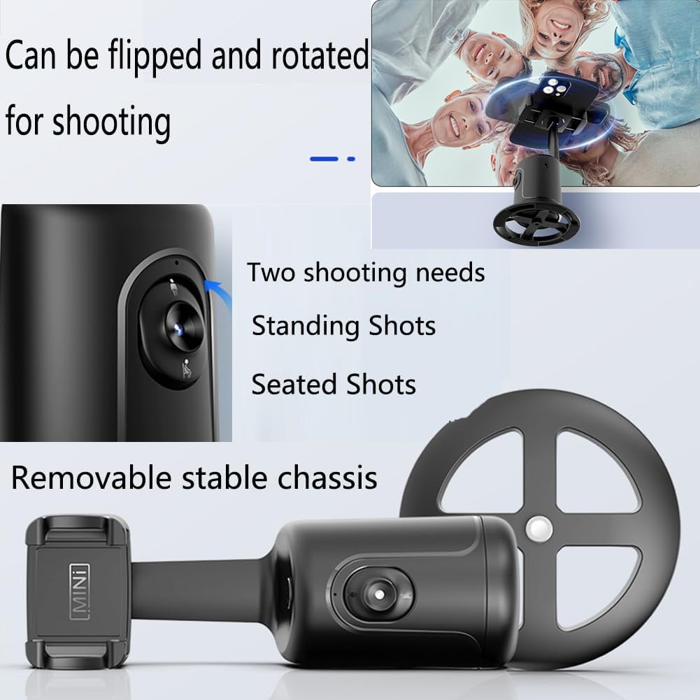 Smart AI Facial Recognition Phone Tripod, Auto Face Tracking for iPhone Android, 360° Rotation Phone Stand, Rechargeable Smart Shooting Stand (Black, Only Smart Tracking Gimbal)