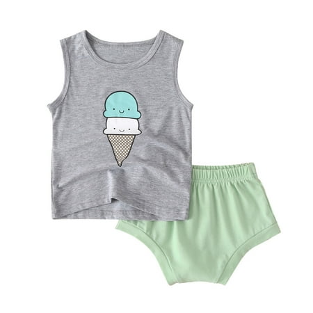 

AIMAOMI Toddler Baby Boys Girls Cartoon Ice-cream Vest Tops+Shorts Outfits Sets H