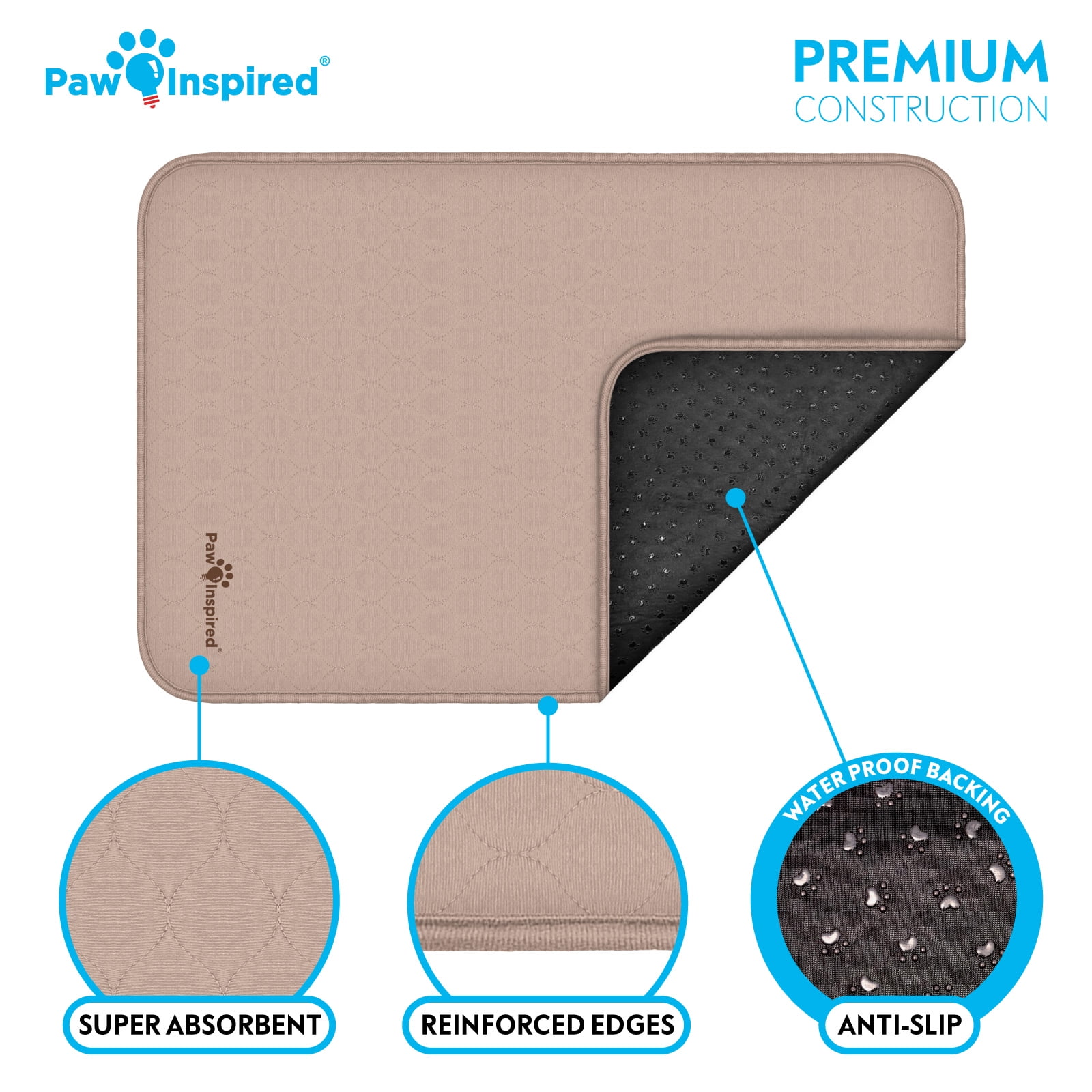 2ct Paw Inspired Dog Crate Pads Mats size 35x22” for Use with 36” Kennel and Crate | Washable Waterproof Dog Pee Pads