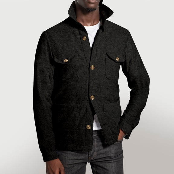 Maoxin Jackets for Men Fashion Casual Trend Woolen-breasted Solid Color Long-sleeved Hoodless Casual Coat/jacket Black XL