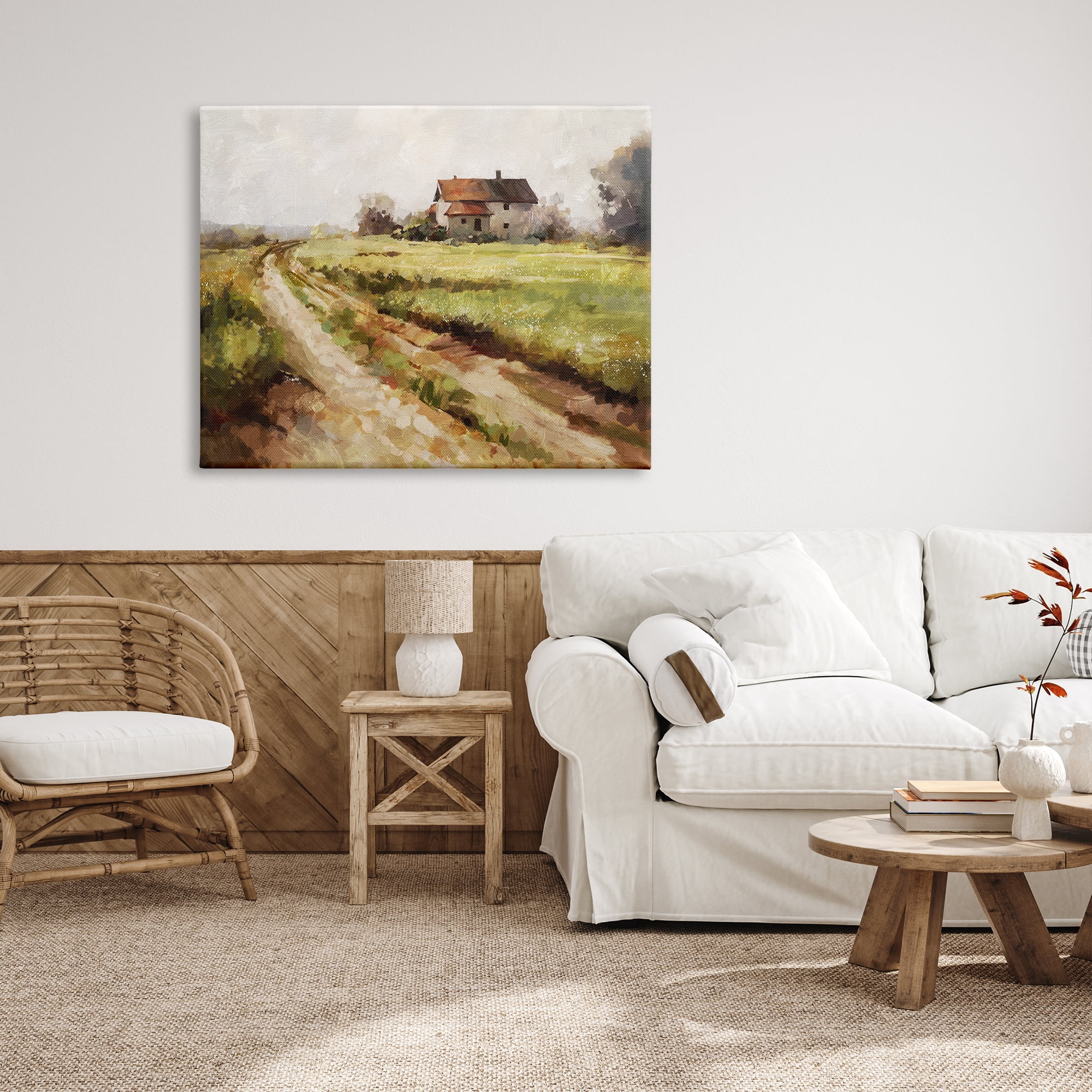 Stupell Industries Country Path to Barn Landscape Painting Gallery Wrapped Canvas Art Print Wall Art, 48 x 36