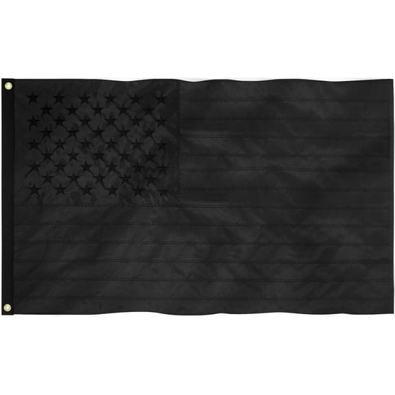 (2 PACK) All Black American Flag 3x5 210D Embroidered US USA Blackout Tactical